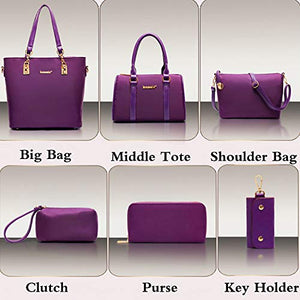 6 Pcs Handbag Set Top Handle Bag, Satchel, Crossbody, Shoulder Bag, Clutch, Coin Purse